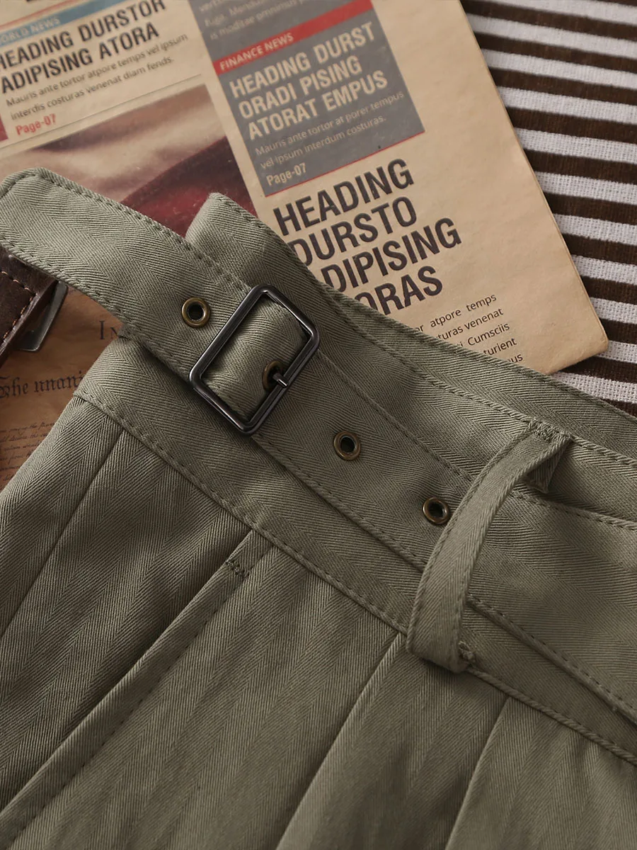 homemade three generation silhouette pants men's loose straight Paris button adjustable casual pants herringbone pattern gre