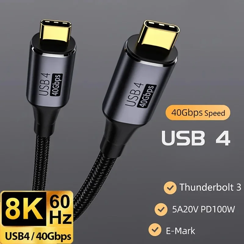 USB4.0 Type C Cable 40Gbps Thunderbolt 3 5A PD 100W Fast Charging 8K Video Cord For Laptop & MacBook Pro