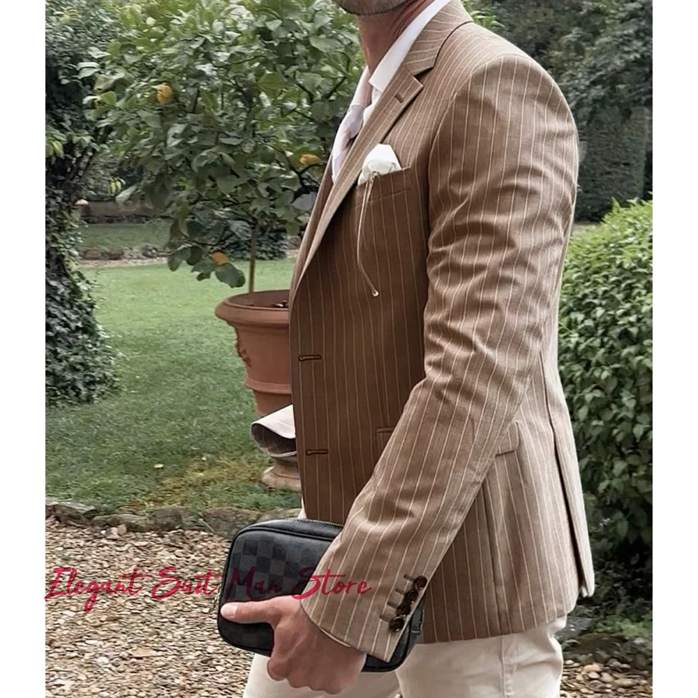 الرجال مخطط البدلة سترة مخطط الأعمال رداء غير رسمية سترة واحدة الصدر شريطية الحلل الرجال مخطط سليم صالح معطف #3