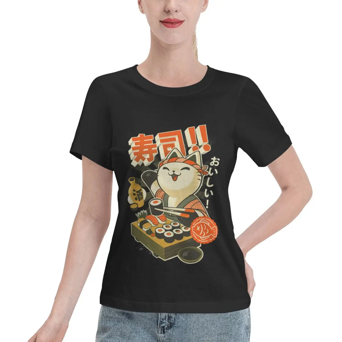 Must Have Sushi Chef Cat - Funny Restaurant Kitty - Japanese Food Oversized Women's T-shirt College Wear Korean Fashion Top