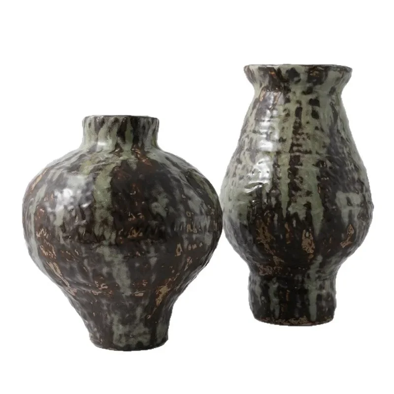 Wabi-sabi style ceramic vases, Jingdezhen clay pots, living room table ornaments, flower arrangements, retro design, niche