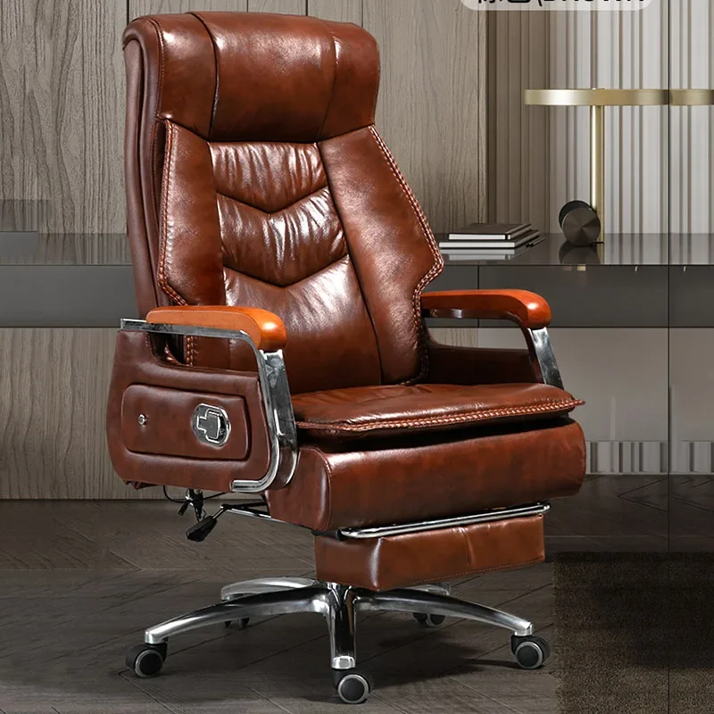 Leather Ergonomic Floor Office Chair Computer Recliner Swivel Retro Luxury Office Chairs Study Silla De Oficina Home Furniture