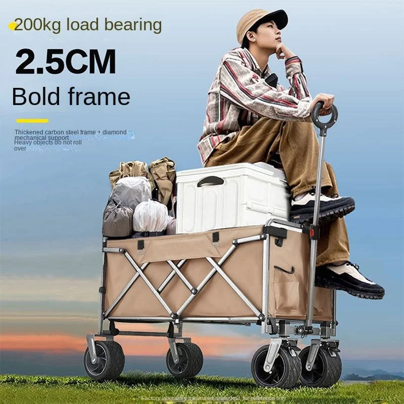 Folding  Wagon  200kg Capacity, 600D Thickened Oxford Fabric & Carbon Steel Frame; 4-Wheel Outdoor Cart for Picnics  Travel