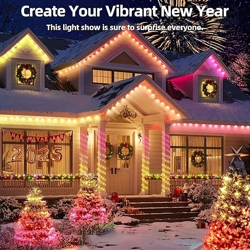 100FT 60LEDs Smart RGB Eave Lights App Control IP67 Permanent Outdoor LED String Lights Home New Year Christmas DIY Lighting