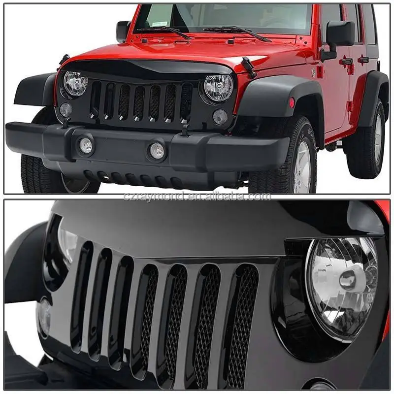 

Factory Hot Selling Wholesale Modified ABS Matte Black Front Bumper Hood Grille Grill Set for Wrangler JK 07-18