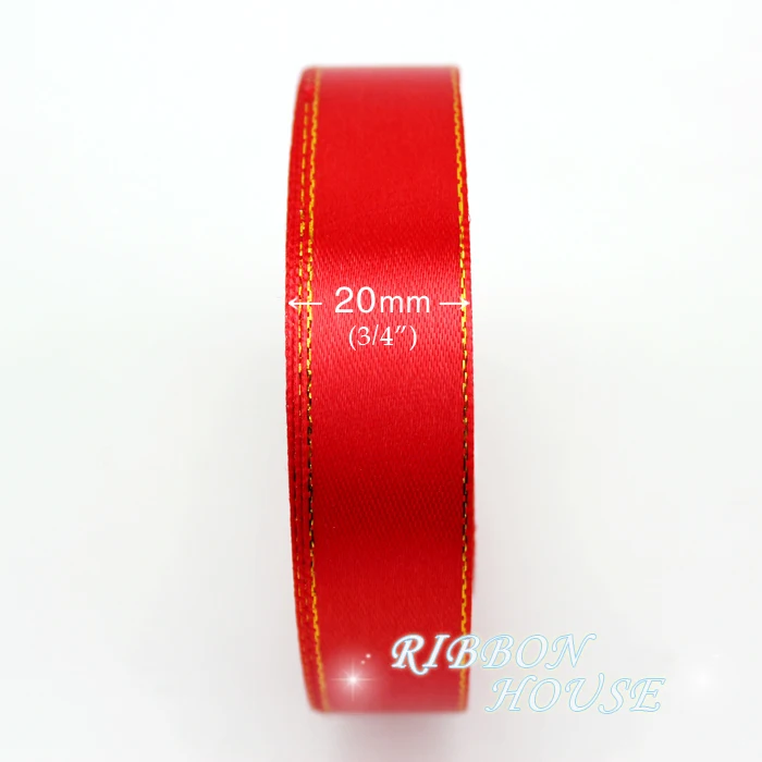 (25 yards/lot) 3/4\'\' (20mm) satin ribbons red gold edge ribbon wholesale high quality gift packaging ribbons