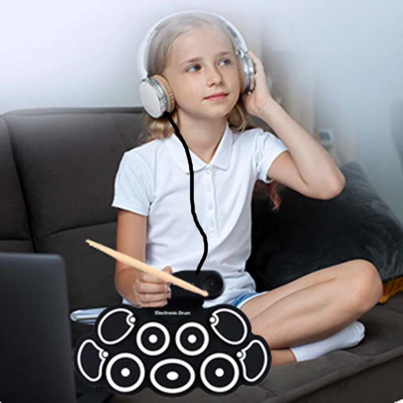 Foldable Electronic Drum Portable Hand Roll Electric Drum Kit Professional 9 Pad Jazz Drums Beginners Percussion Instrument