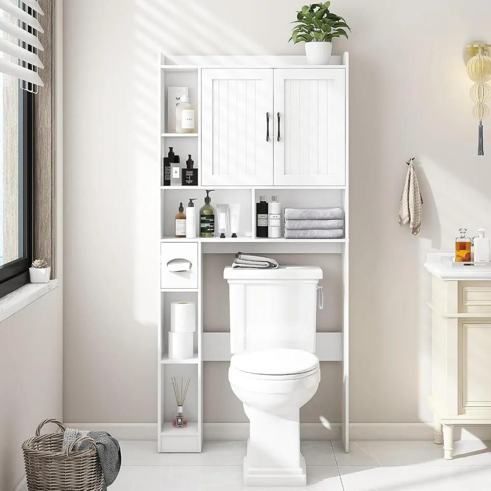 

Over The Toilet Storage Cabinet, Farmhouse Storage Cabinet Over Toilet with Barn Door，Home Space-Saving Toilet Rack, for Bathroo