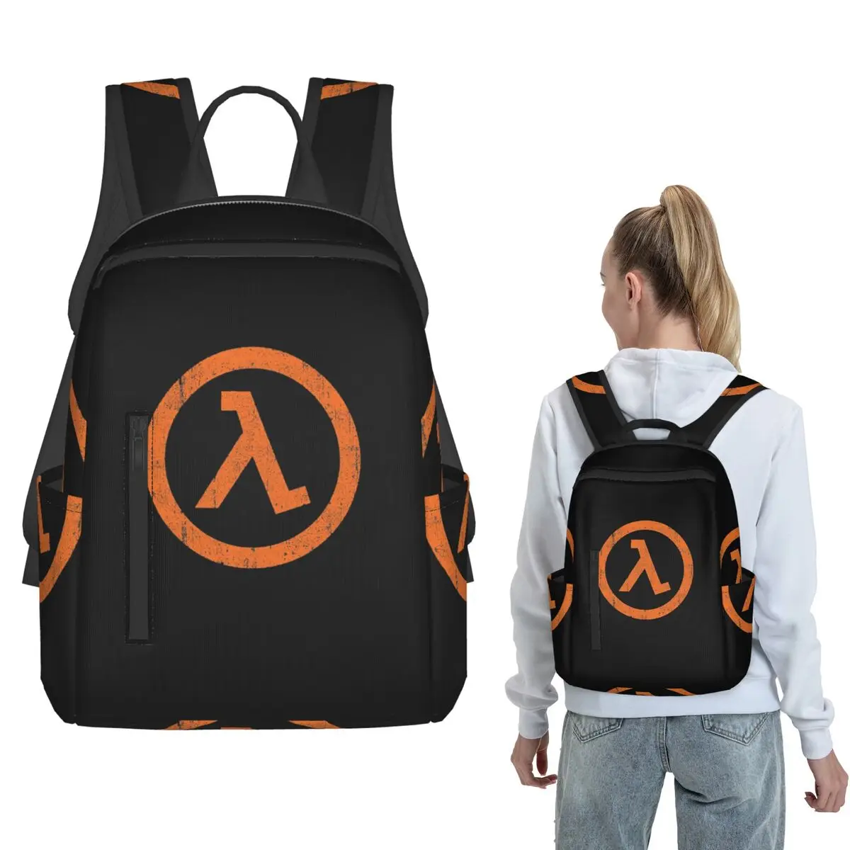 Half Life Lambda Symbol Backpack Large Capacity Boys Girls BookBag School Bag Shoulder Bags for Men Women