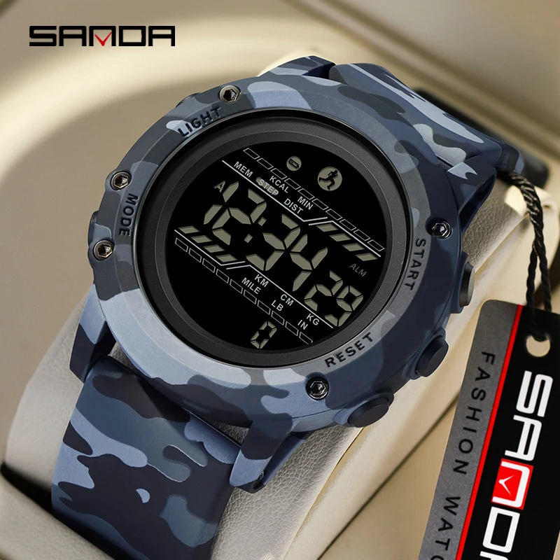 SANDA 2180 Fashion Men's Electronic Watch Multifunctional Camouflage Alarm Clock Sports Luminous Waterproof Digital Wristwatches