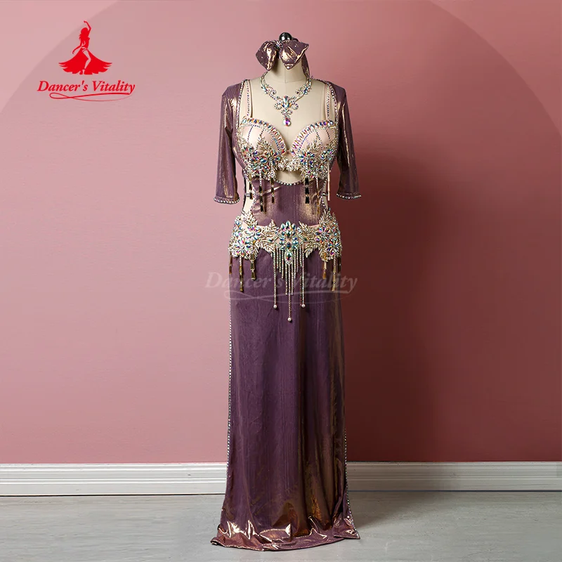 

Belly Dancing Outfit for Women Customized High-end Luxury Bra+Belt+Robe+Headband 4pcs Saidi Shabbi Baladi Competition Costume