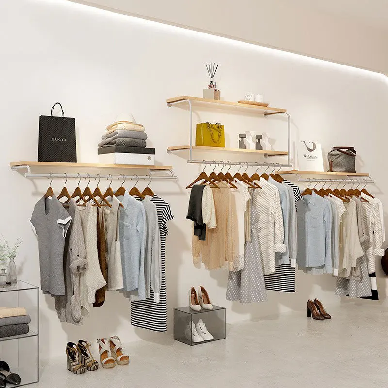 

New clothing store wall-mounted hanger wall-mounted shelf with board storage