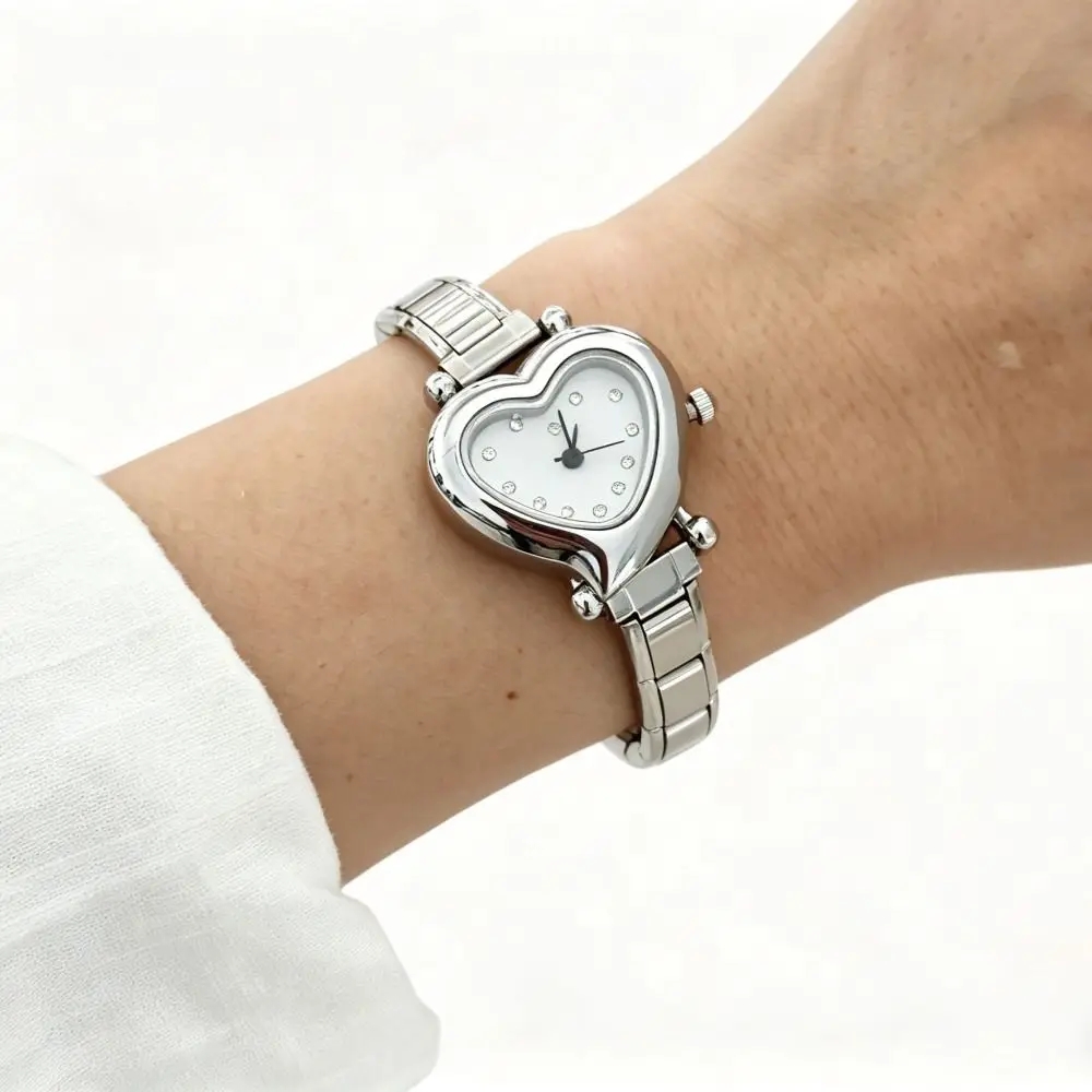 Stylish Stainless Steel Charm Watch Hypoallergenic Adjustable Watch Bracelet Heart Shape Bracelet Bangle Jewelry Accessories
