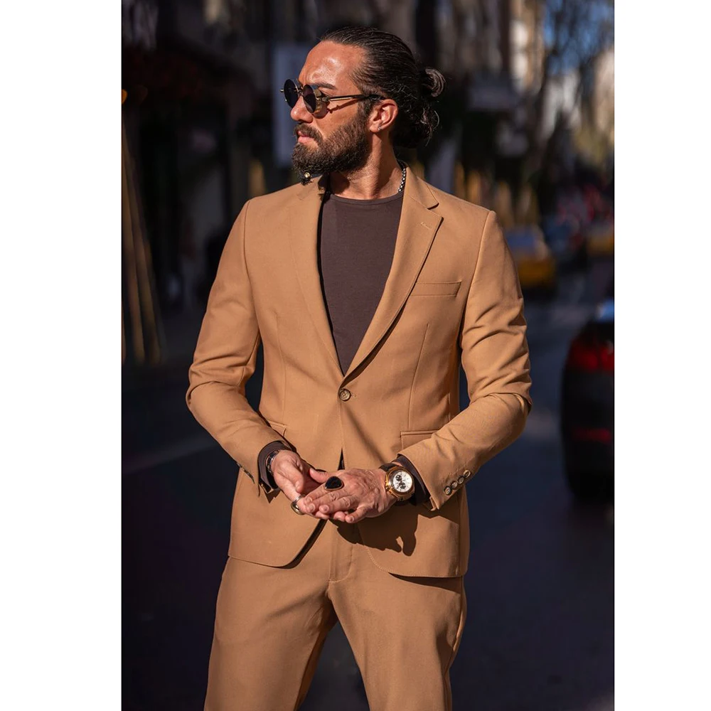 

One Button Notch Lapel Men's Suits Slim Fit Casual 2 Piece Jacket Pants Luxury Wedding Elegant Groom Blazer Male Clothing 2024