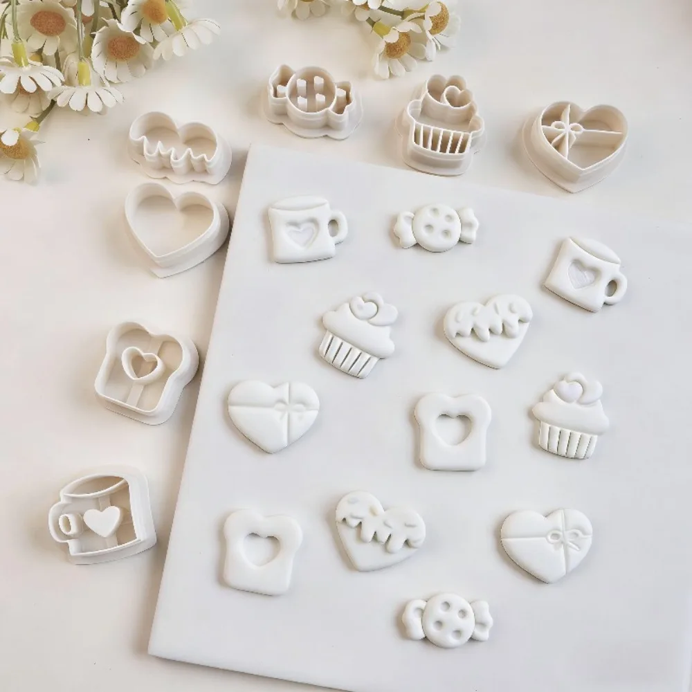 7Pcs Sweet Treats Polymer Clay Cutters Set  Heart/Cupcake/Coffee Mug Molds for Valentine's Earrings  Jewelry Making Tools view 5