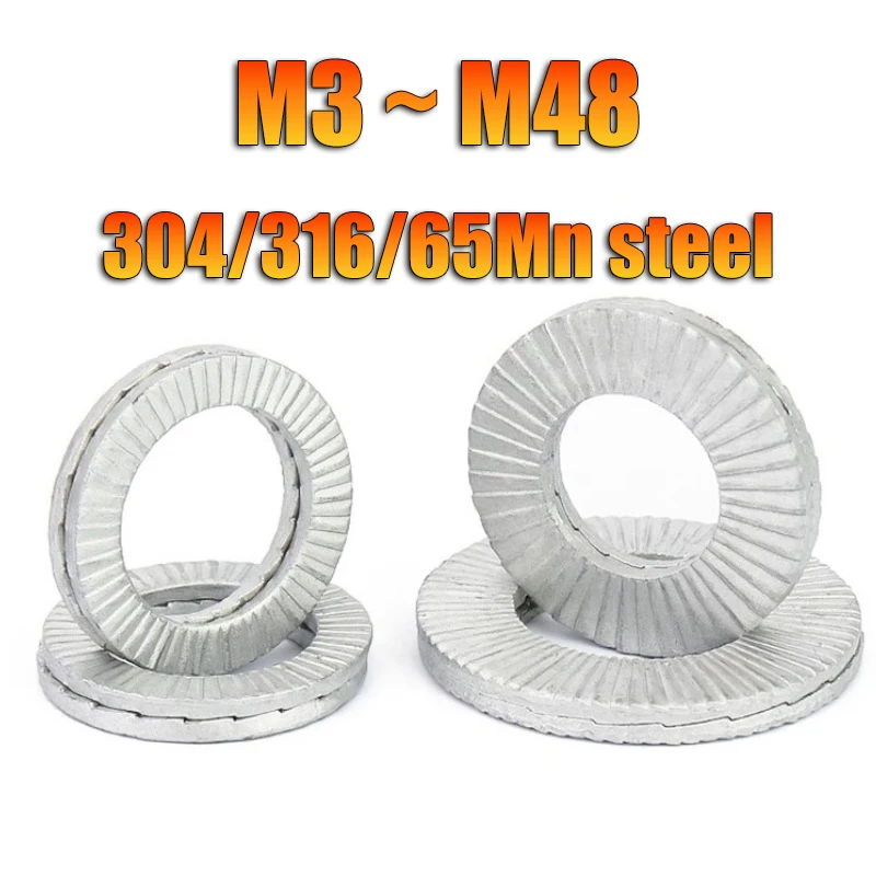 M3 M4 M5 M6 M8 M10 M12 M14 M16~M56 Stainless Steel Dacromet Double Deck Self-Locking Washer Wedge Lock Loose Shock Proof Gasket