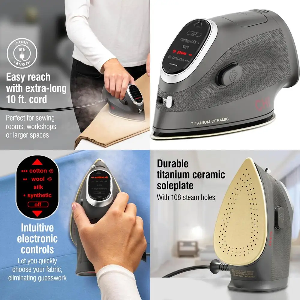 

Портативный титаново-керамический дорожный утюг, 1000 Вт, удлиненный шнур, 3-режимное автоматическое отключение, идеально подходит для одежды, шитья, рукоделия