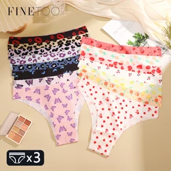 Ropa interior sin costuras ultrafina para mujer, bragas sexys con estampado gráfico, pantalones brasileños, lencería elástica de cintura baja, 3 piezas