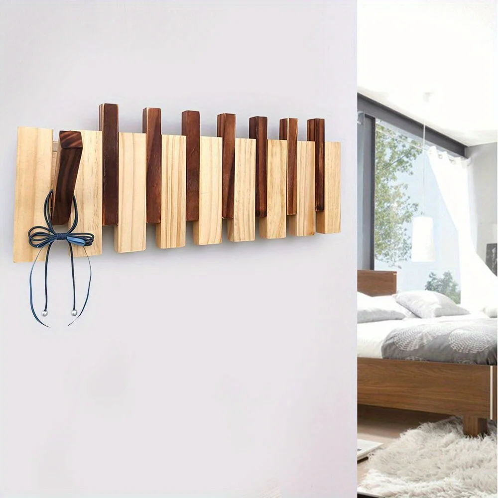 

Space Saving Wall Mounted Coat Rack with Flip-Down Hooks - Wooden Entryway Organizer & Closet Storage, Easy Install