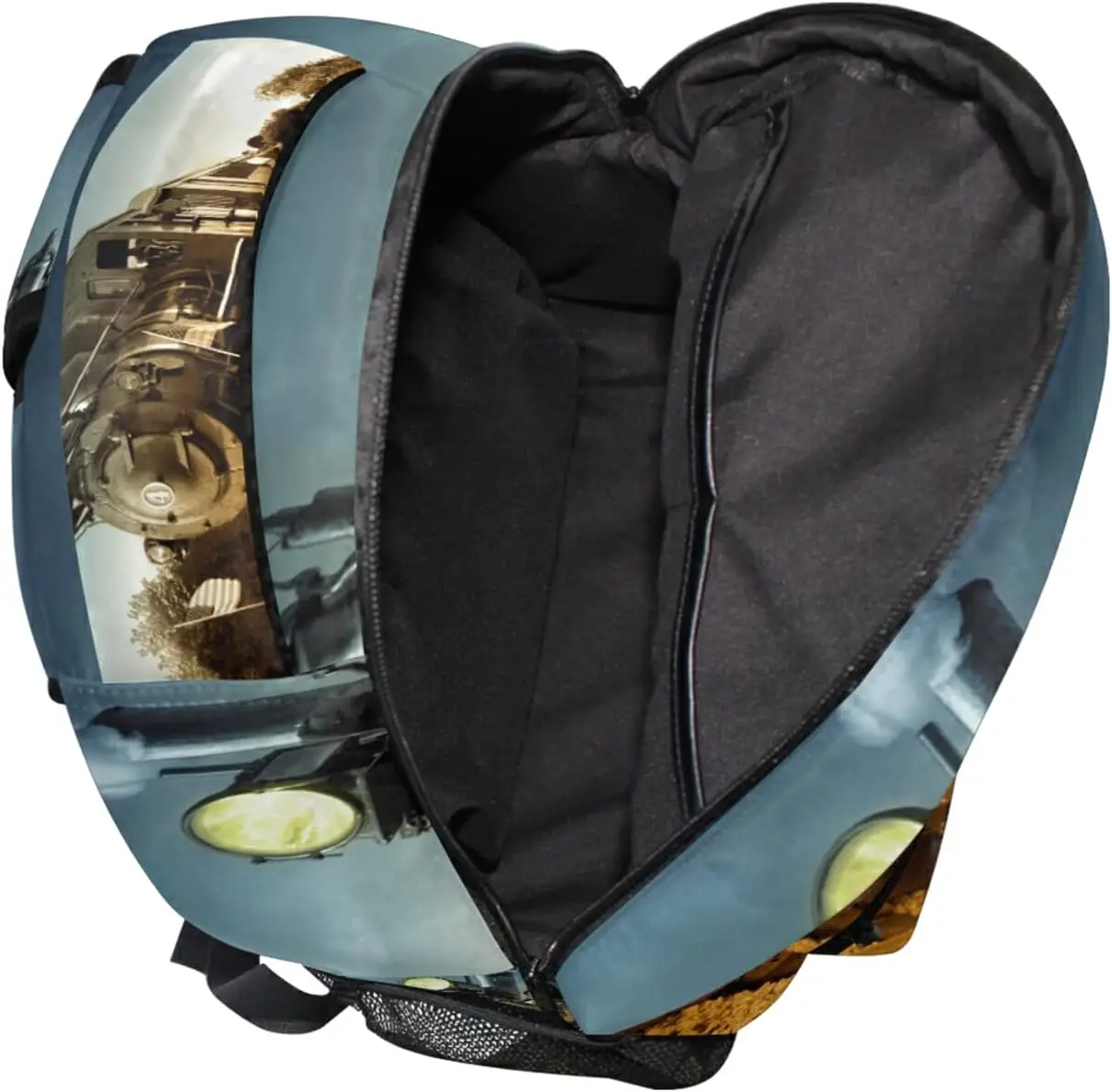 ヴィンテージエンジントレインスクールバックパック子供男の子用、クールトレインラップトップバックパック学生カレッジスクールバッグブックバッグ