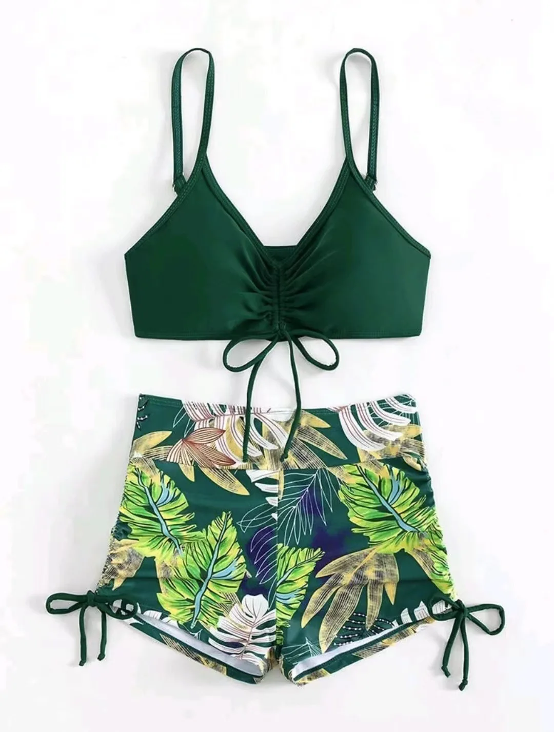 

Tropical Print Floral High Waist Bikinis Women 2024 New Two Pieces Swimsuit with Shorts Separate Bikini Set Swim Bathing Suits