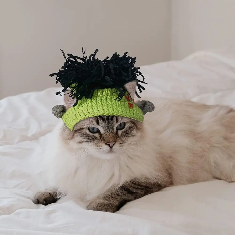 Cute Funny Cat Hat Elastic Punk Style Cat Cap For Cosplay Costume Knitted Pet Accessories Hairless Cats