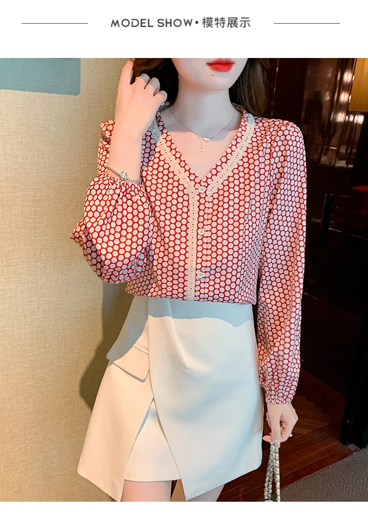 FANIECES camisas e blusas Summer Autumn New Red Plaid Print Shirt for Women Fashion Long Sleeve Chiffon Blouses Lady Casual Tops