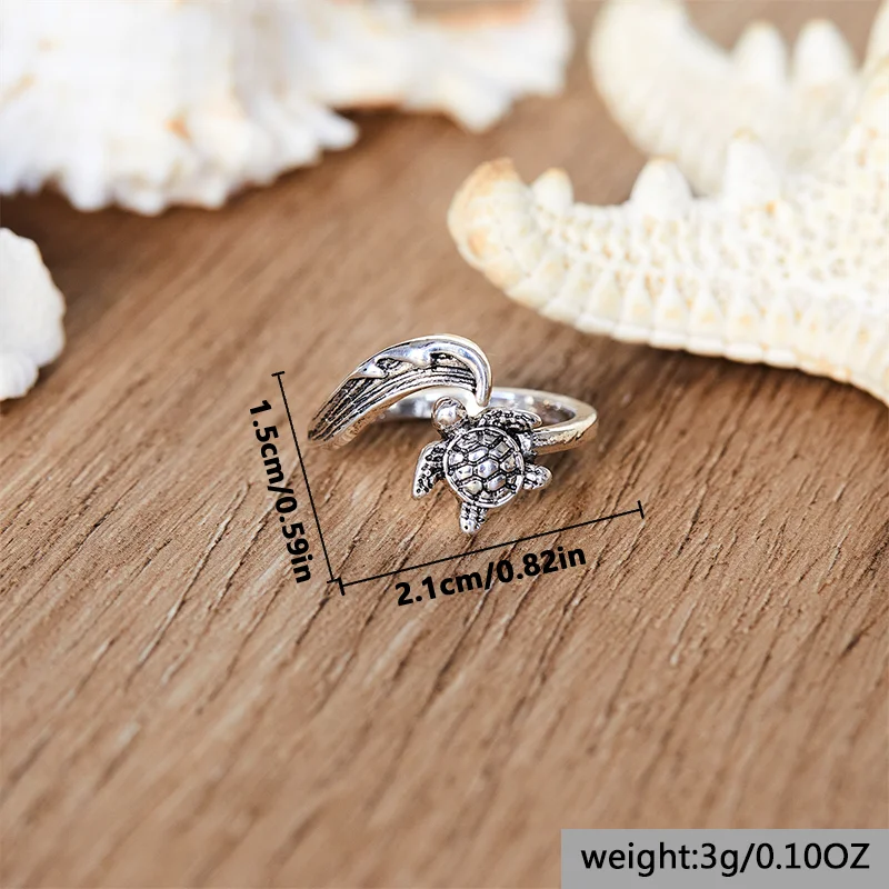 Vintage Silver Color Wave Turtle Ring for Women Men Simple Metal Animal Open Ring Jewelry Hand Ornament