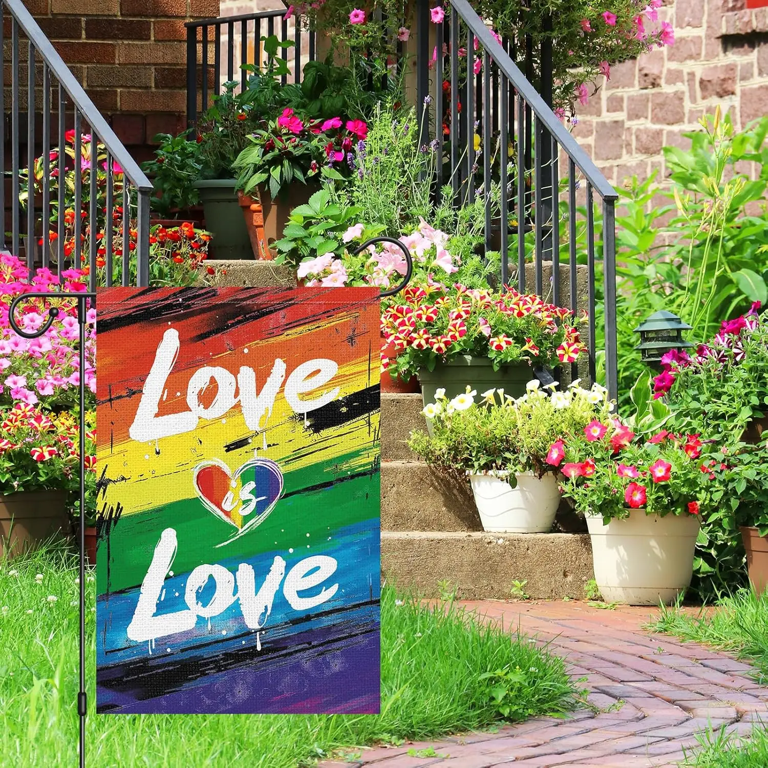 Heyfibro Love is Love Rainbow Pride Garden Flag 12x18 Double Sided Burlap, Gay LGBT Garden Flags Lesbian Pansexual Yard Flags fo