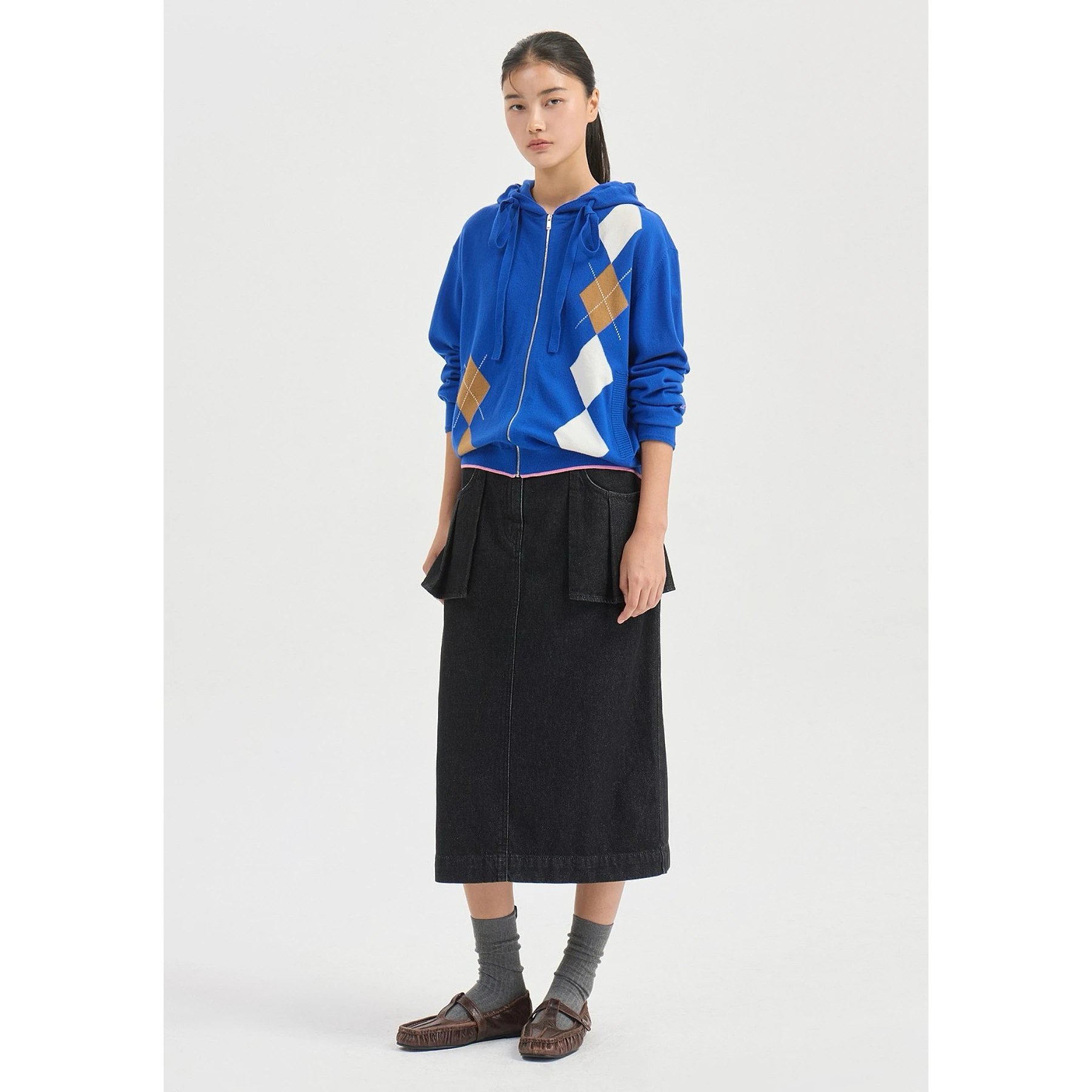 Leather Cheese LUC26 Autumn Casual Versatile 3D Pocket Straight Leg Slimming Denim Half Skirt Pure Cotton High Waist Design