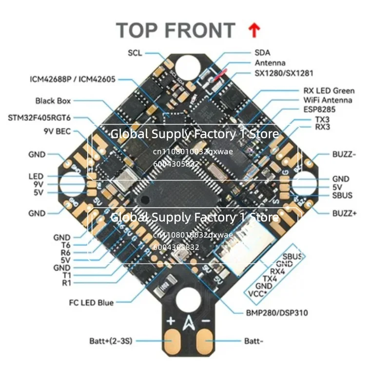 For F4 AIO Flight Controller ESC 2-3S 20A Brushless Motor Controller with Digital VTX Module for FPV Racing Drone