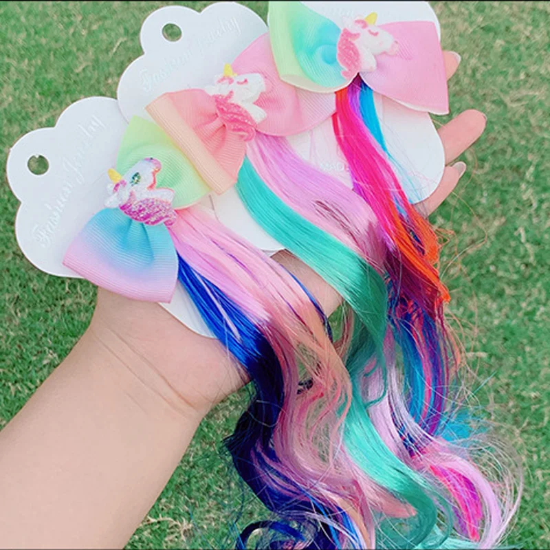 35cm 1Pc Randomly Color Girls Cartoon Unicorn Star Rabbit Cat Animal Barrette Hair Clips For Kids Hair Styling Tool Braids Rope