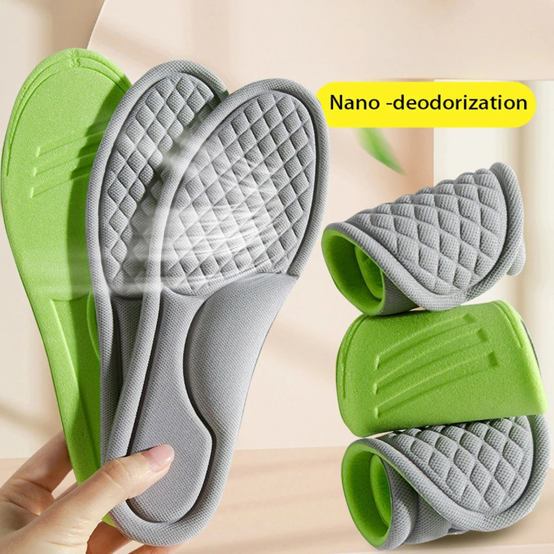 

2pcs Unisex Memory Foam Orthopedic Insoles Deodorizing Insole Shoes Sports Absorbs Sweat Soft Antibacterial Shoe Accessories