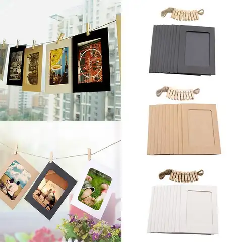 10pcs Combination Paper Frame With Clips DIY Kraft Paper Picture Frames Hanging Wall Photos Album Home Decoration Craft
