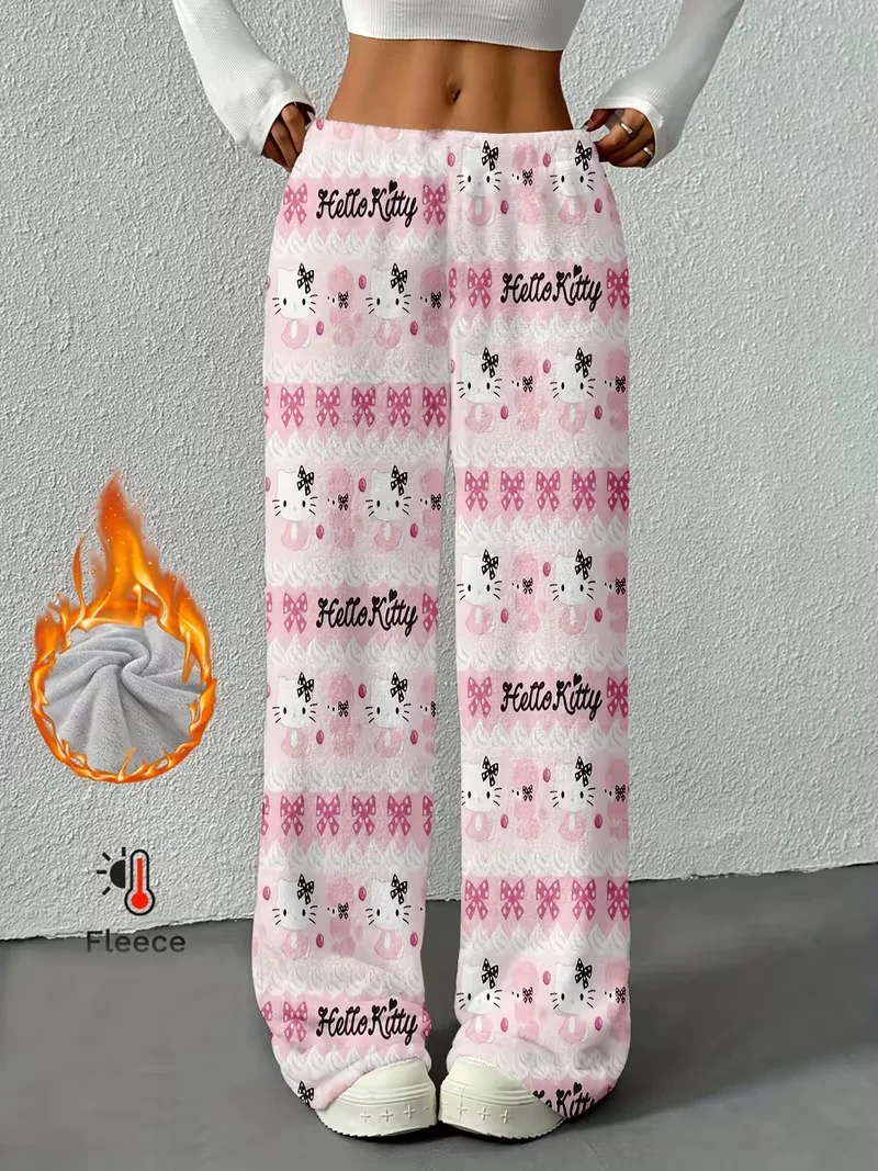 

Семья Sanrio Hello Kitty, окружающие рождественские спальные штаны, осенне-зимние плюшевые штаны с героями мультфильмов для взрослых и детей, теплые для отдыха