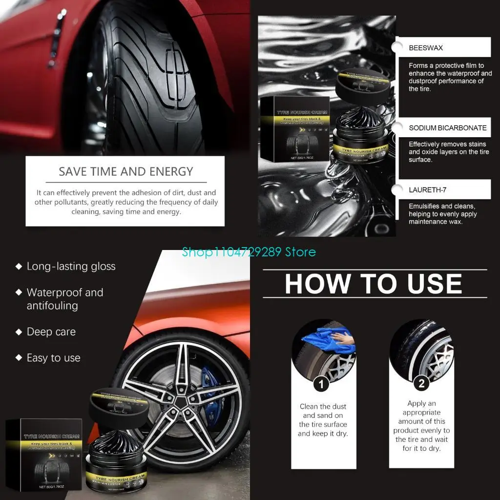 D8KE High Performances Tire Wax Nourish Cream With Microfiber Towels For Long Lasting Gloss And All Weather