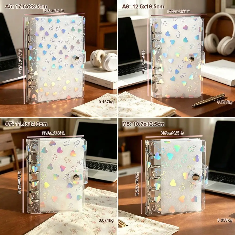 PVC Binder Cover Laser Heart Patterns A5/A6/A7/M5 Loose-Leaf Notebook Shell Snap Design Refillable Planner Cover view 6