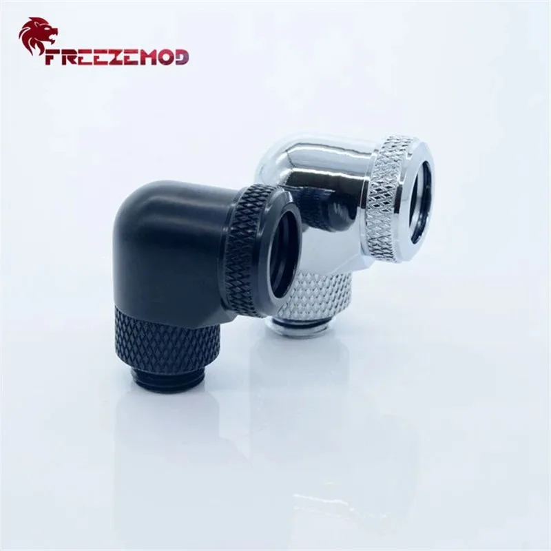 FREEZEMOD YGKN-L90 Brass Thread 90 Degree 360 Rotary Fitting Adapter 14mm Hard Tube G1/4 Computer Pc Water Cooler Fitting.