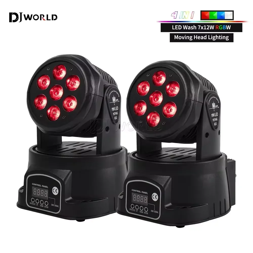 4 in 1 rgbw LEDムービングヘッドライト,プロのステージ効果,10および15dmx,ディスコdj音楽パーティー用ウォッシュライト,7x12w,2個