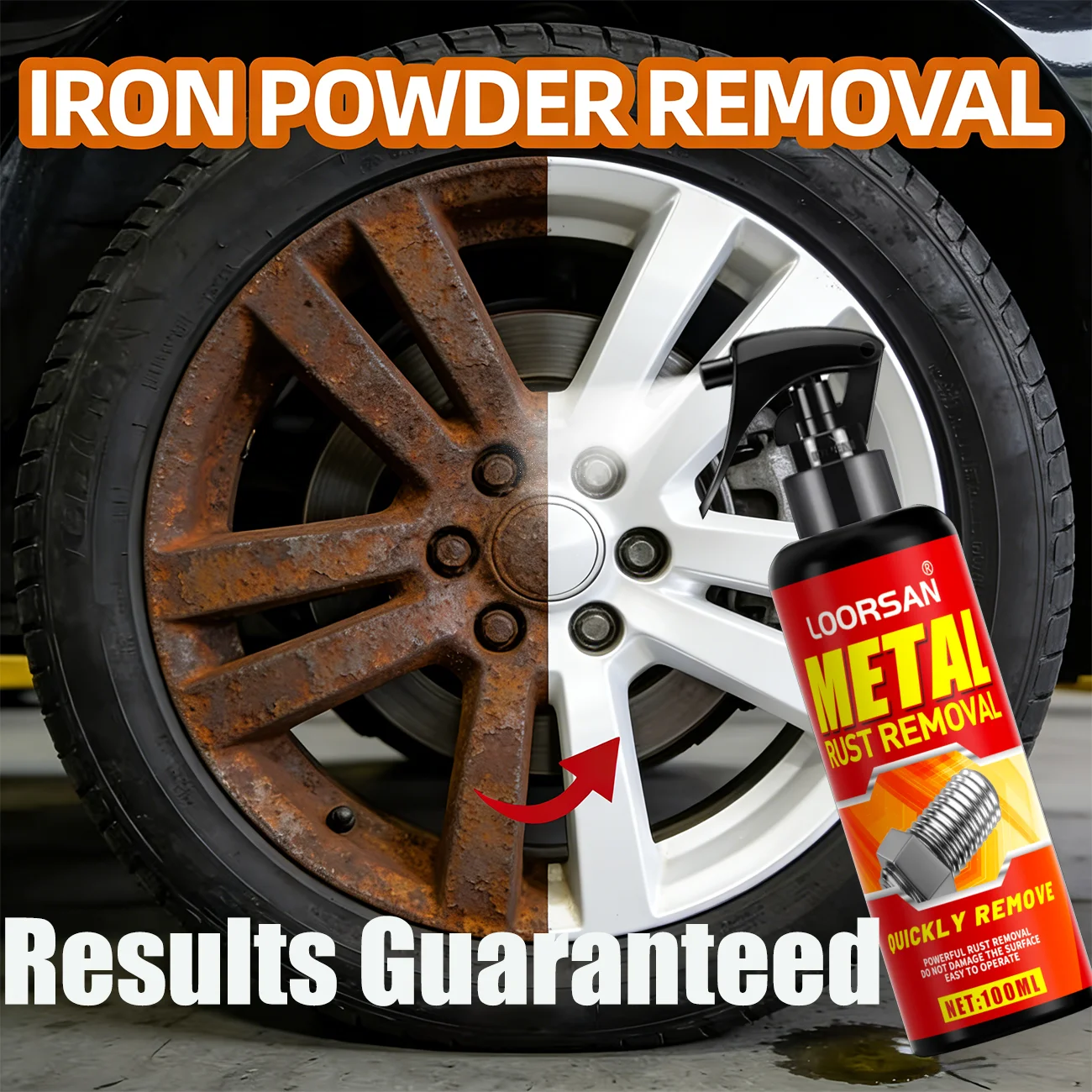 LOORSAN 100ML Metal Rust Remover Spray - Iron Powder Solution for Car Wheels Gears & All Metal Surfaces - Rust Elimination