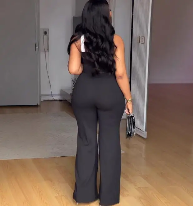 

2025 модный индивидуальный контрастный комбинезон с высокой талией, летний женский комбинезон без рукавов с перекрестным вырезом и подвесным воротником