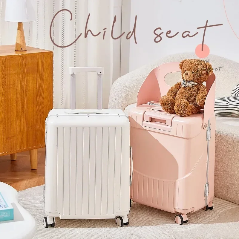 New Design Carry on Baby Seat Luggage Kids Travel Suitcase Bag Boarding Creative Trolley Case for Young Mother