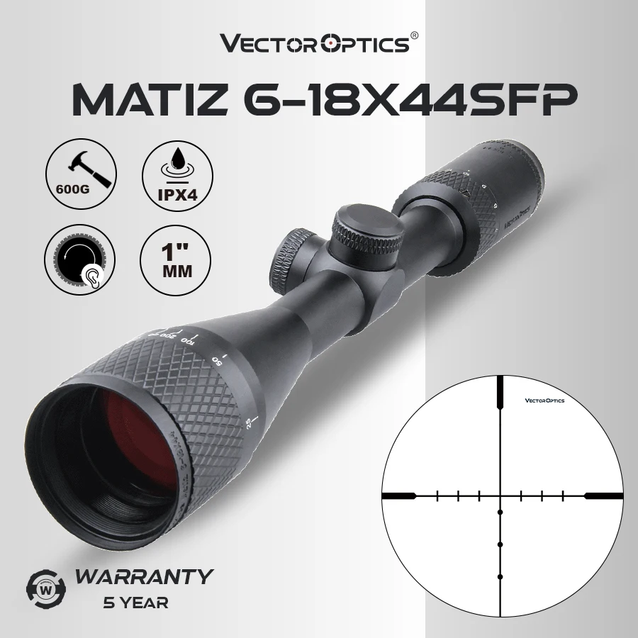 

Оптический прицел Vector Optics 6-18X44Sfp Matiz, 1 дюйм, монотрубный охотничий оптический прицел Ipx4 с бесплатными кольцами для Вивера 25,4 мм