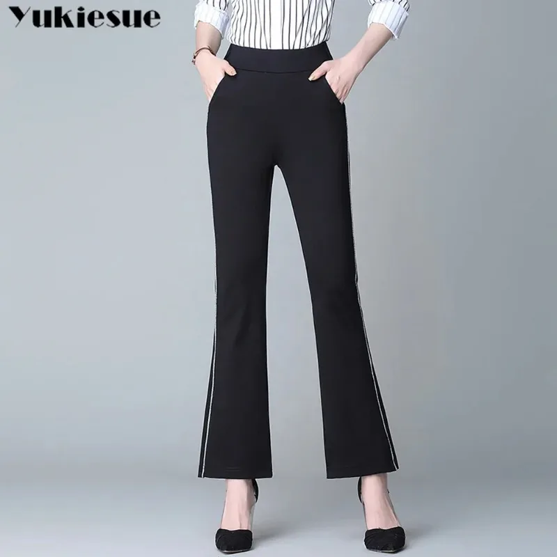 

Корейская модная уличная одежда, летние женские капри с высокой талией, мешковатые брюки-клеш, женские брюки черного цвета