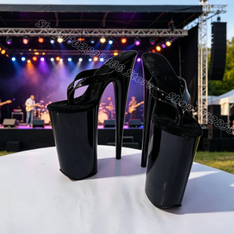 Black Split Toe Sexy Flip Flops Open Toe Slip on Platform Stylish Spring for Women Dress Dancing Slippers Zapatos Para Mujere