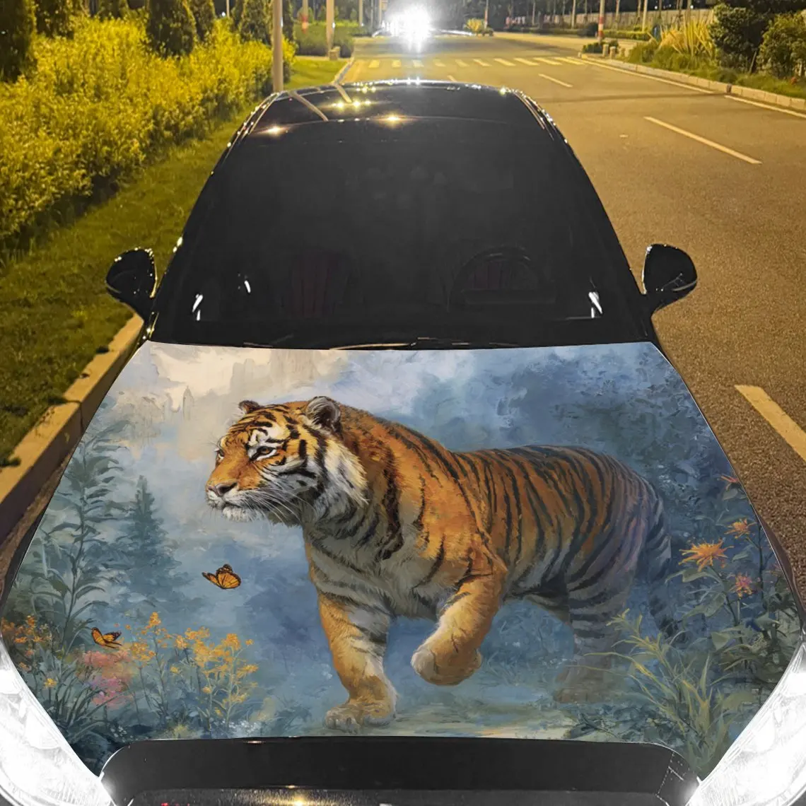 Autocollants de voiture tigre avec rayures distinctes, une expression de trot et une Nature-autocollant de capot de voiture sur le thème, auto-étanche