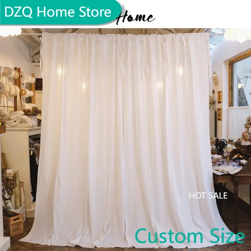 

White Semi-Blackout Curtains for Living Room,Premium Cotton Window Drapes for Girl's Bedroom,High-end Cloth Curtain with Valance