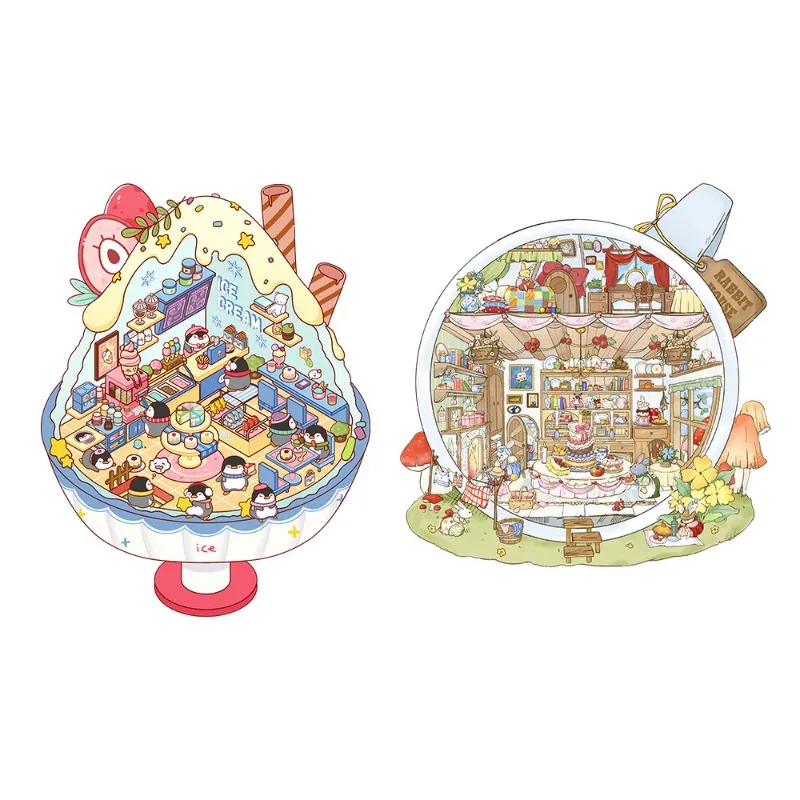 1Set DIY 3D Irregular Smoothie Miniature Scene Stickers Visual Stacking Cute Cartoon Penguin Sticker