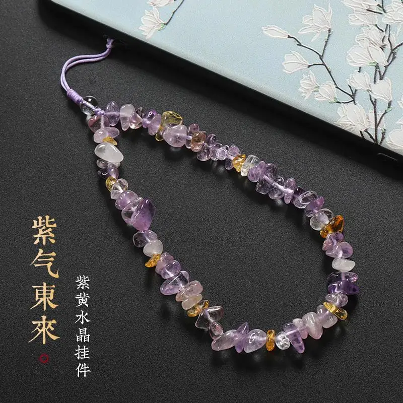 Exquisites natürliches Amethyst-Kristall-Handy-Charm-Gurt, handgefertigtes Perlen-Handgelenk-Charm-Handy-Lanyard für Männer und Frauen – Detail 4