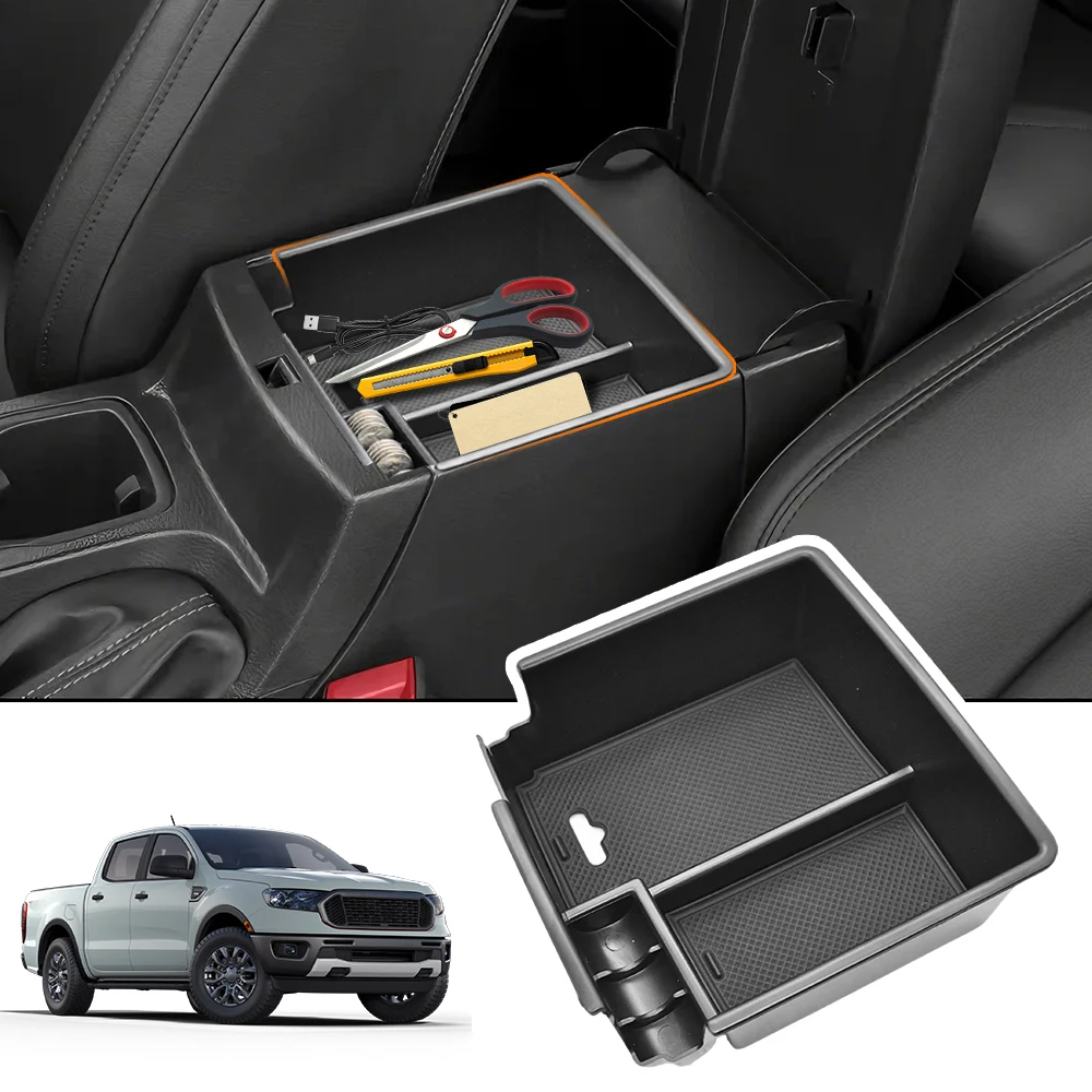 

For Ford Ranger 2019 2020 2021-2025 Center Console Organizer Tray Armrest Storage Box Layered Storage Box Interior Accessories